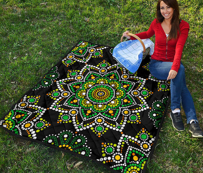 Green White Dot Mandala Print Quilt