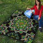 Green White Dot Mandala Print Quilt