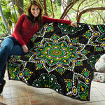 Green White Dot Mandala Print Quilt