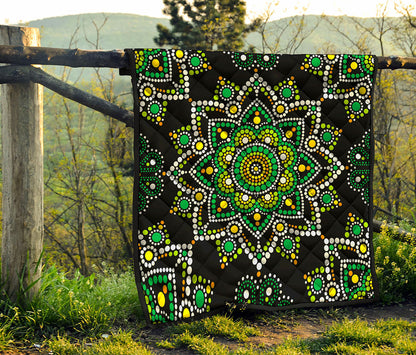 Green White Dot Mandala Print Quilt