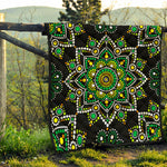 Green White Dot Mandala Print Quilt