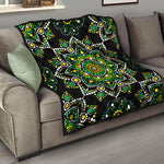 Green White Dot Mandala Print Quilt