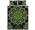 Green White Dot Mandala Print Quilt Bed Set
