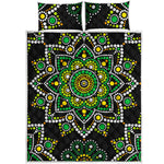 Green White Dot Mandala Print Quilt Bed Set