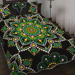Green White Dot Mandala Print Quilt Bed Set