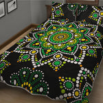Green White Dot Mandala Print Quilt Bed Set