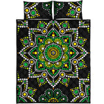 Green White Dot Mandala Print Quilt Bed Set