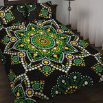 Green White Dot Mandala Print Quilt Bed Set
