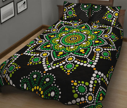 Green White Dot Mandala Print Quilt Bed Set