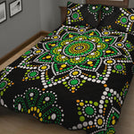 Green White Dot Mandala Print Quilt Bed Set