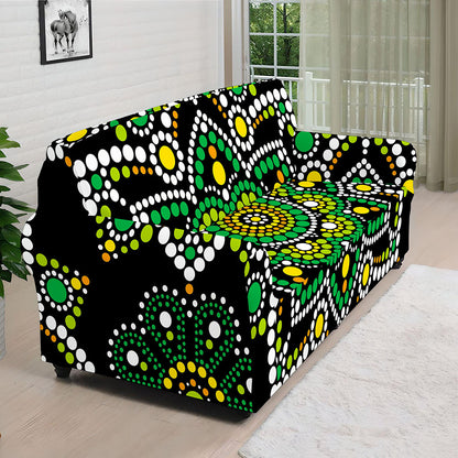 Green White Dot Mandala Print Sofa Cover