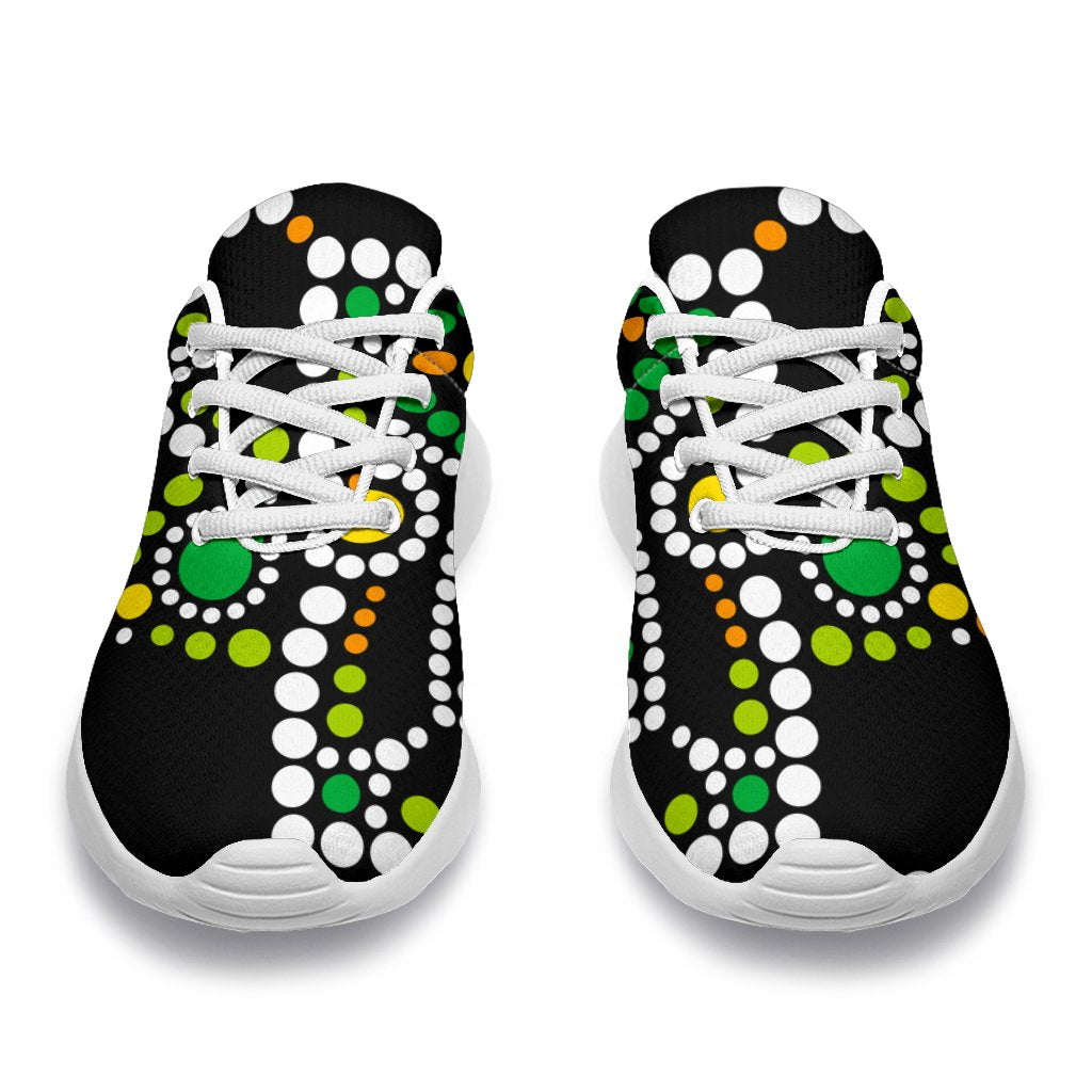 Green White Dot Mandala Print Sport Shoes GearFrost