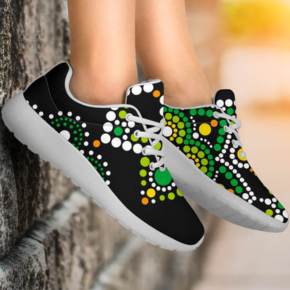 Green White Dot Mandala Print Sport Shoes GearFrost