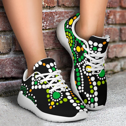 Green White Dot Mandala Print Sport Shoes GearFrost
