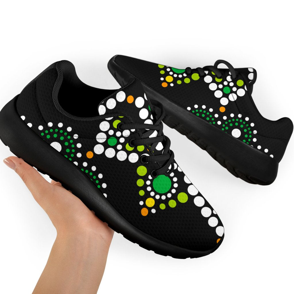 Green White Dot Mandala Print Sport Shoes GearFrost