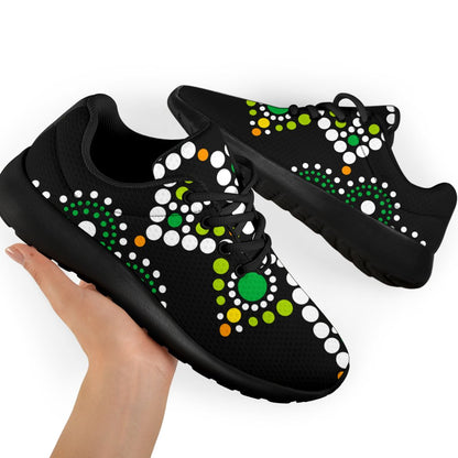 Green White Dot Mandala Print Sport Shoes GearFrost