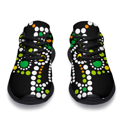 Green White Dot Mandala Print Sport Shoes GearFrost