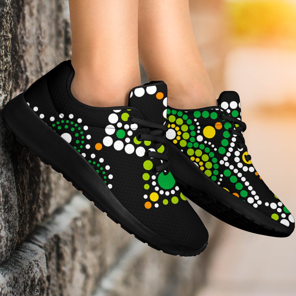Green White Dot Mandala Print Sport Shoes GearFrost