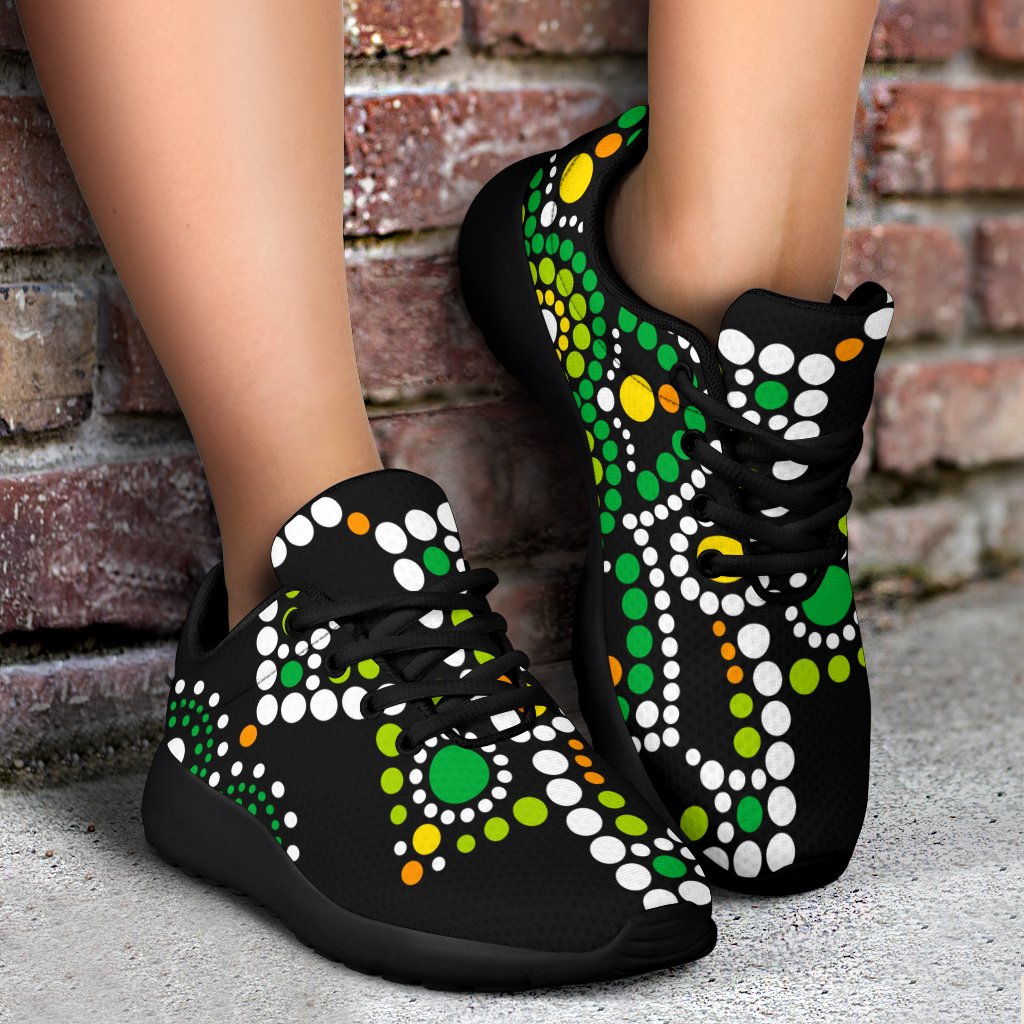 Green White Dot Mandala Print Sport Shoes GearFrost