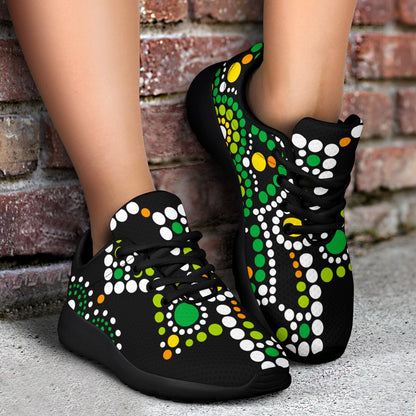 Green White Dot Mandala Print Sport Shoes GearFrost