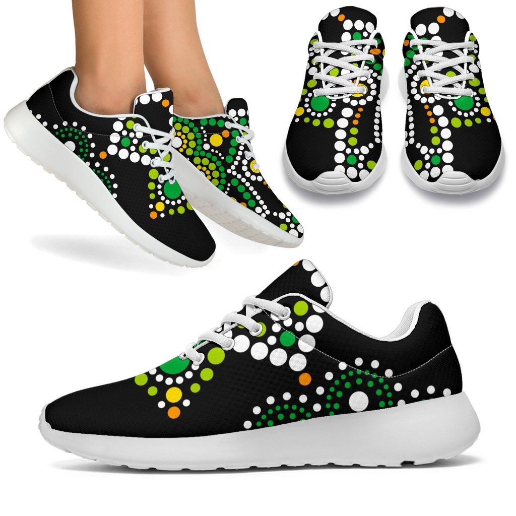 Green White Dot Mandala Print Sport Shoes GearFrost