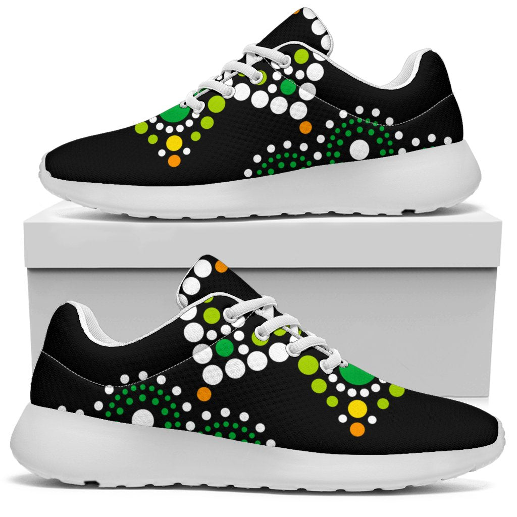 Green White Dot Mandala Print Sport Shoes GearFrost