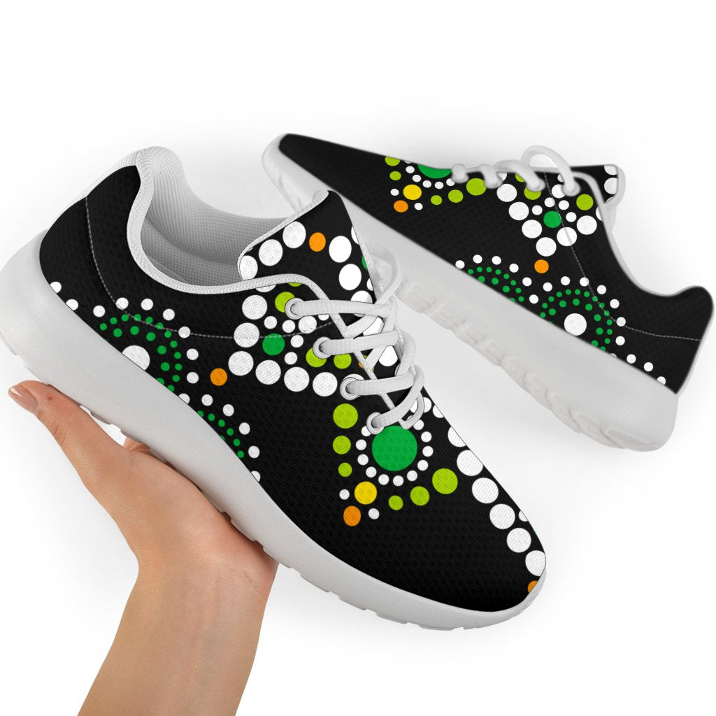 Green White Dot Mandala Print Sport Shoes GearFrost