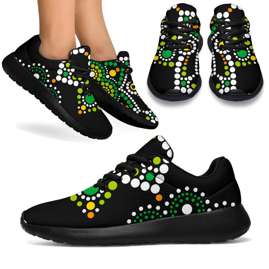 Green White Dot Mandala Print Sport Shoes GearFrost