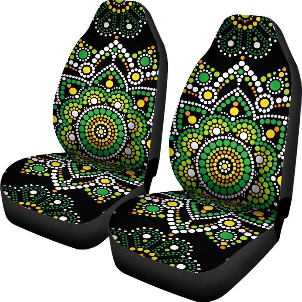 Green White Dot Mandala Print Universal Fit Car Seat Covers
