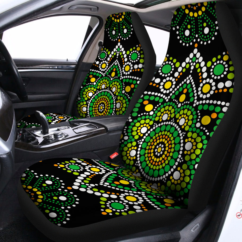 Green White Dot Mandala Print Universal Fit Car Seat Covers