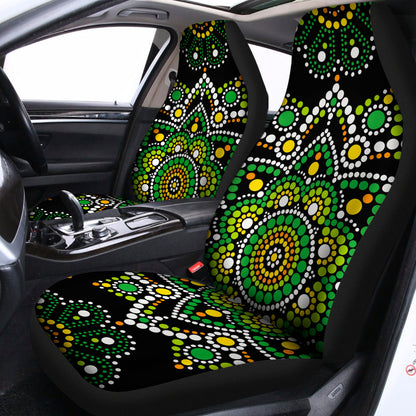Green White Dot Mandala Print Universal Fit Car Seat Covers