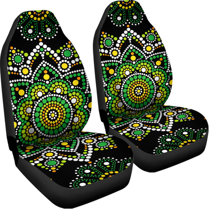 Green White Dot Mandala Print Universal Fit Car Seat Covers