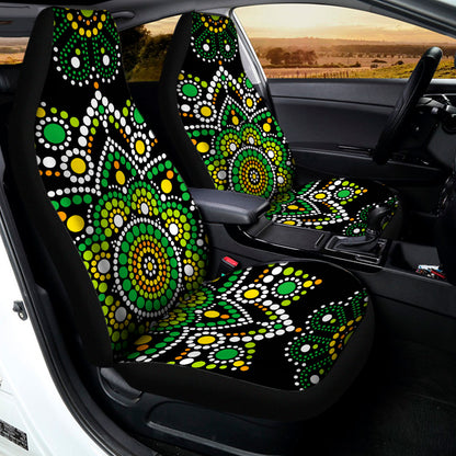 Green White Dot Mandala Print Universal Fit Car Seat Covers