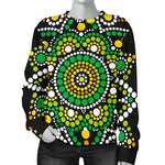 Green White Dot Mandala Print Women's Crewneck Sweatshirt GearFrost