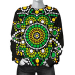 Green White Dot Mandala Print Women's Crewneck Sweatshirt GearFrost