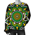 Green White Dot Mandala Print Women's Crewneck Sweatshirt GearFrost