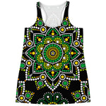 Green White Dot Mandala Print Women's Racerback Tank Top