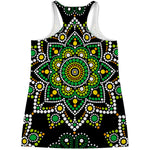 Green White Dot Mandala Print Women's Racerback Tank Top