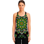 Green White Dot Mandala Print Women's Racerback Tank Top