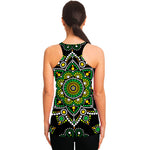 Green White Dot Mandala Print Women's Racerback Tank Top