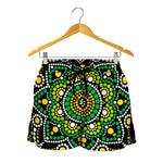 Green White Dot Mandala Print Women's Shorts