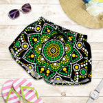 Green White Dot Mandala Print Women's Shorts