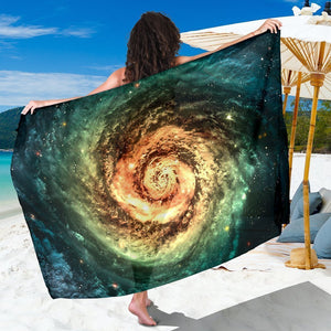 Green Yellow Spiral Galaxy Space Print Beach Sarong Wrap GearFrost