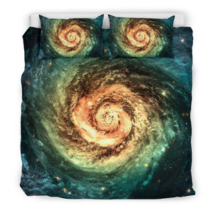 Green Yellow Spiral Galaxy Space Print Duvet Cover Bedding Set GearFrost