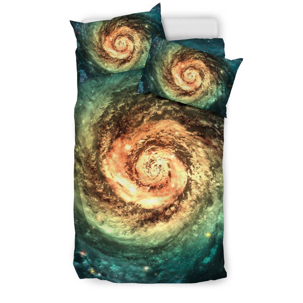 Green Yellow Spiral Galaxy Space Print Duvet Cover Bedding Set GearFrost