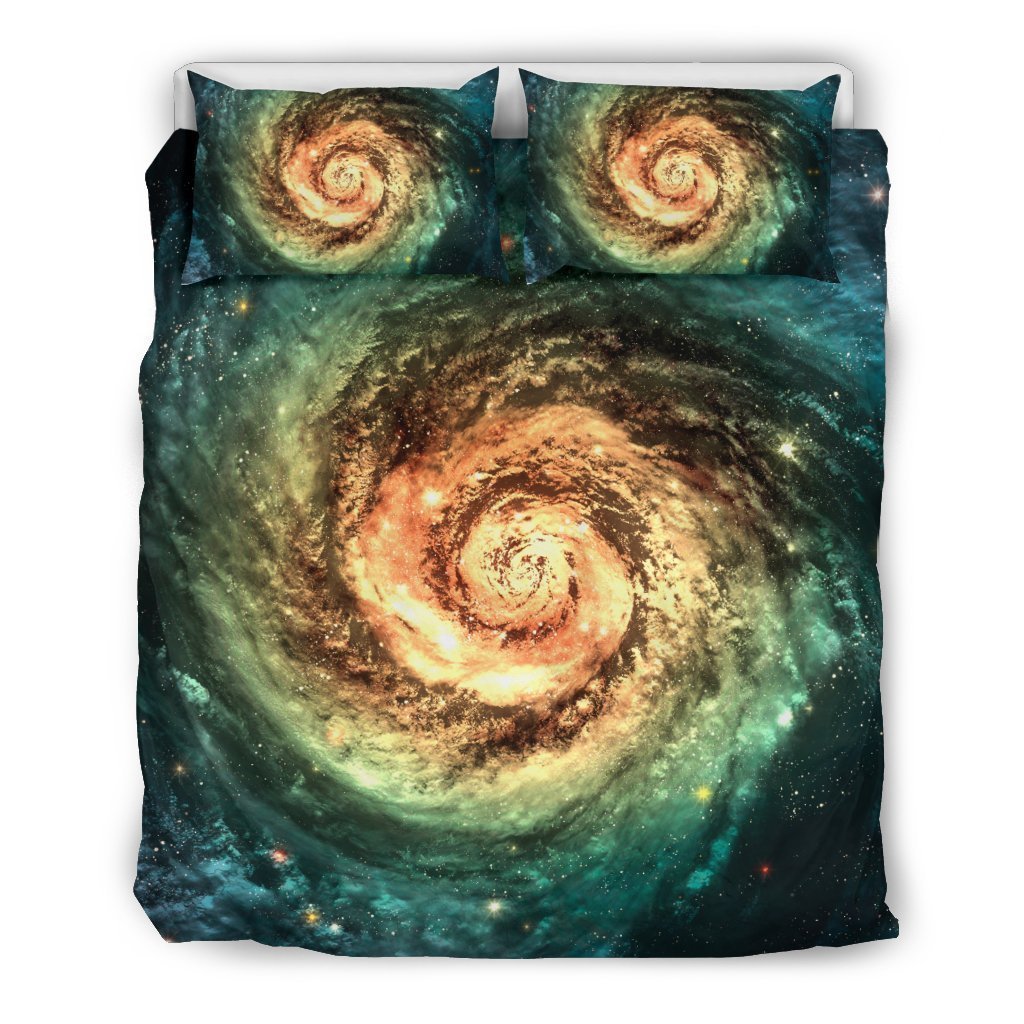 Green Yellow Spiral Galaxy Space Print Duvet Cover Bedding Set GearFrost