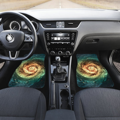 Green Yellow Spiral Galaxy Space Print Front and Back Car Floor Mats GearFrost