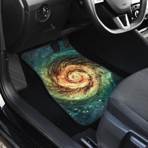 Green Yellow Spiral Galaxy Space Print Front and Back Car Floor Mats GearFrost