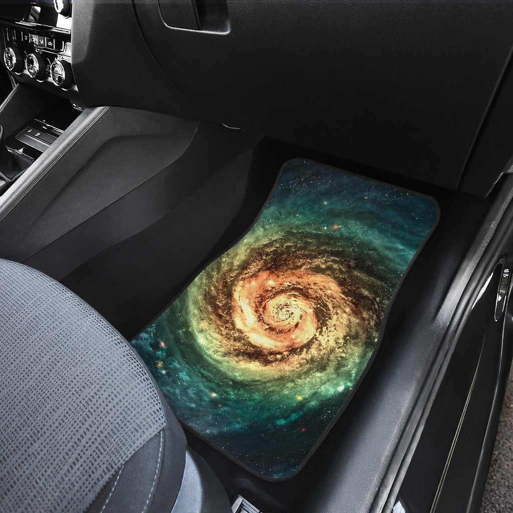 Green Yellow Spiral Galaxy Space Print Front and Back Car Floor Mats GearFrost