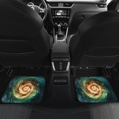 Green Yellow Spiral Galaxy Space Print Front and Back Car Floor Mats GearFrost